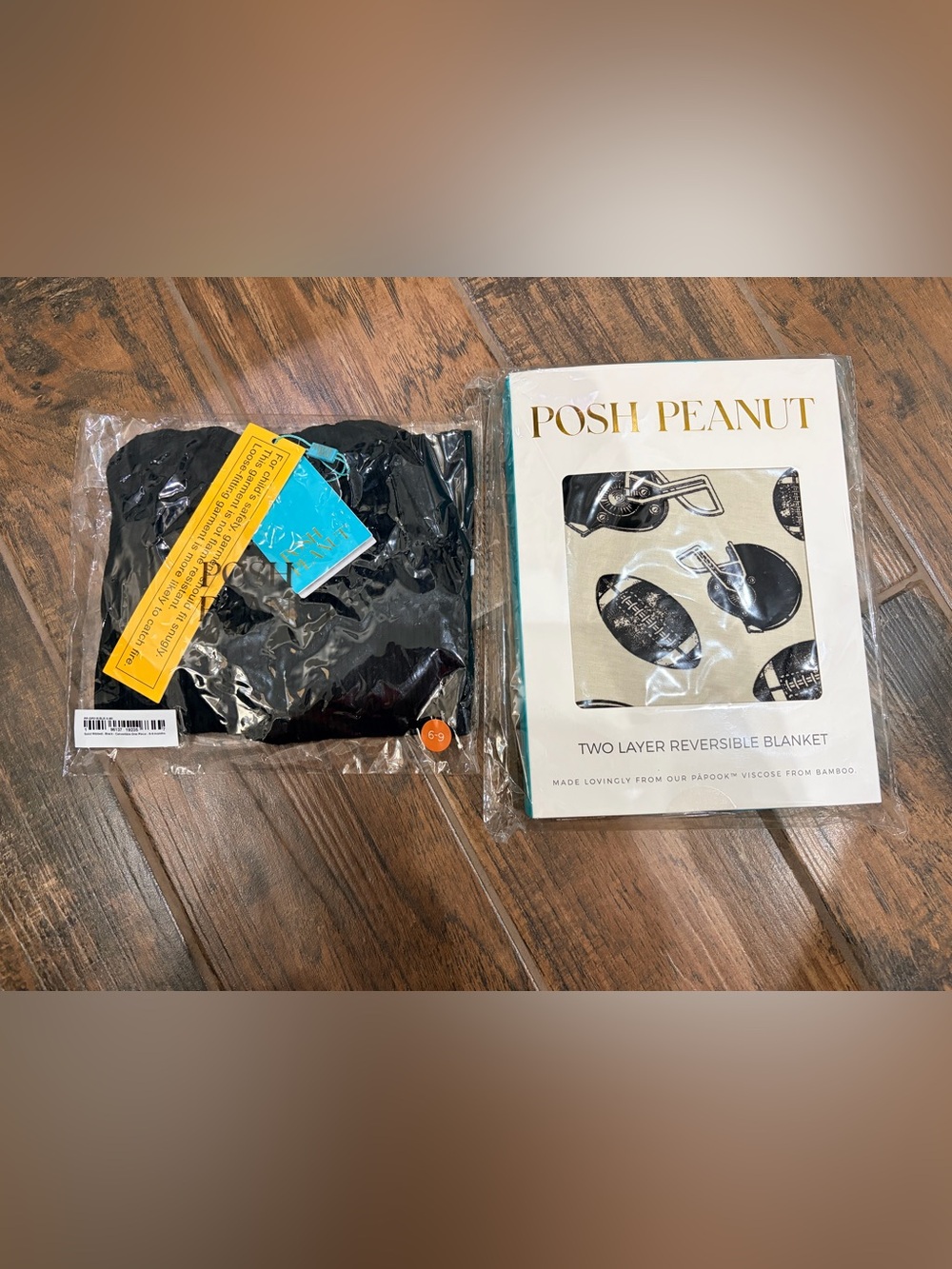 Posh Peanut Ribbed One Piece and Posh Peanut Two Layer Football Blanket